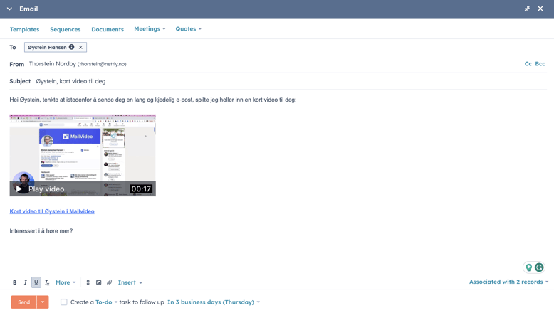 mailvideo-hubspot-sekvens